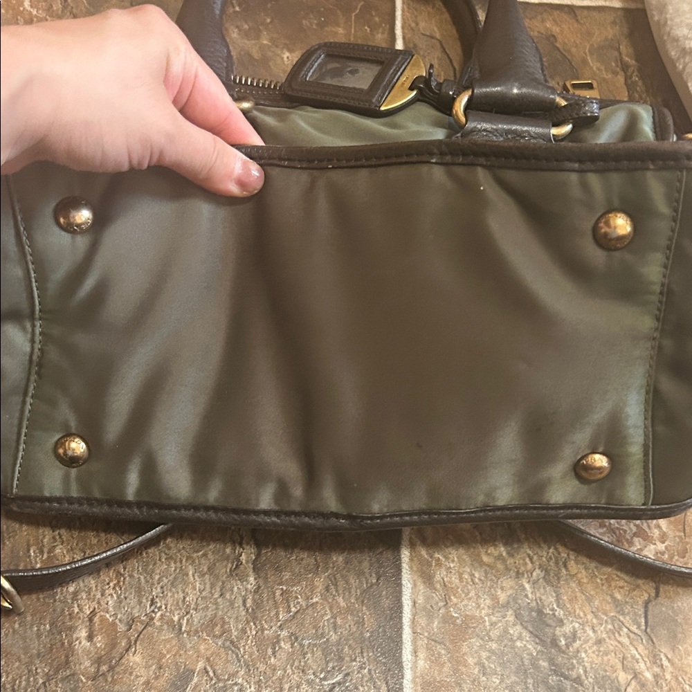 Authentic Prada Olive Nylon Satchel with Dark Brown Leather Handles - Picture 4 of 12